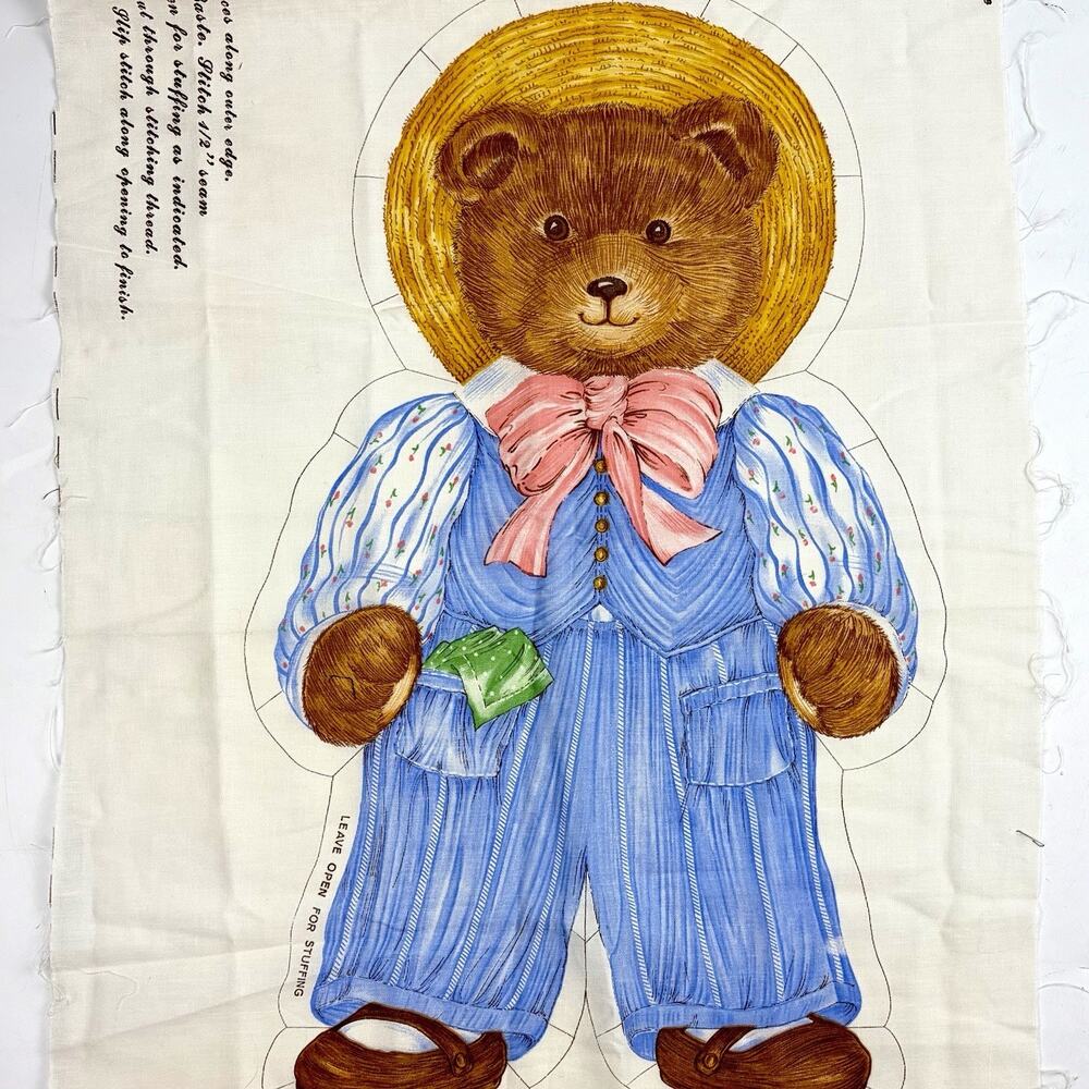 VTG Storybook Dolls Theodore Bear Cut n Sew Sewing Pattern Panel Cranston Plush